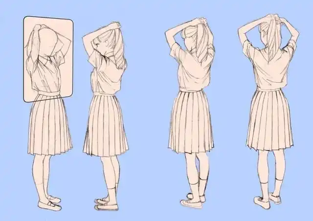 素材不同角度的女生站姿绘画参考
