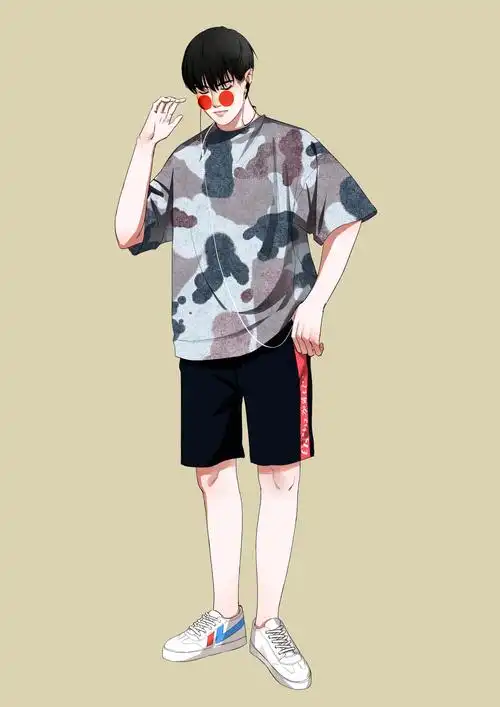 夏季服装男生全身插画板绘