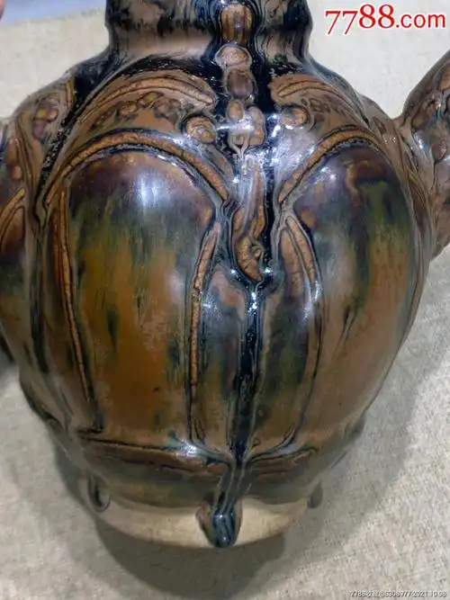 宋代紫金釉兽嘴葫芦执壶酒壶_红釉瓷_第6张_7788瓷器