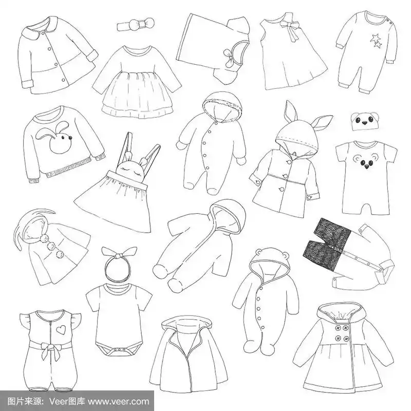 可以用作纸娃娃的衣服.矢量插图在素描风格.