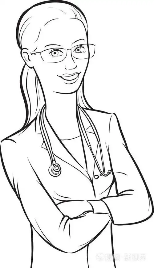 白板画着微笑的女医生戴着眼镜,双臂交叉