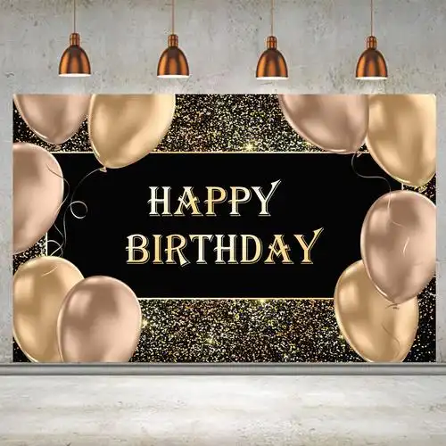 ins风家里生日派对装饰背景布黑金系列生日周岁拍照装饰横幅挂旗