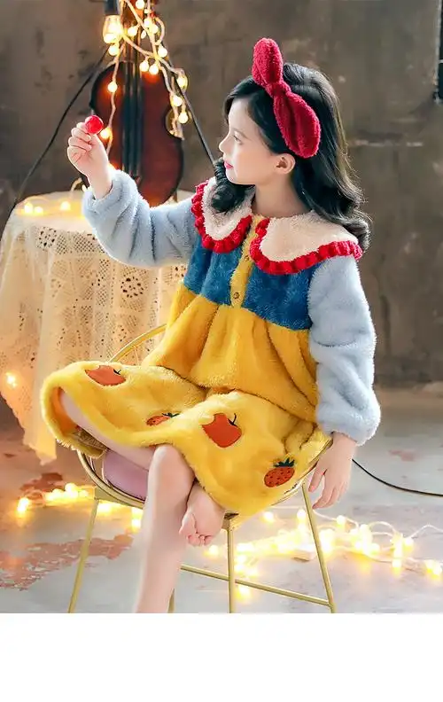 穿的女童公主睡衣冬装法兰绒儿童长袖加厚保暖睡裙女宝宝中大童珊瑚绒