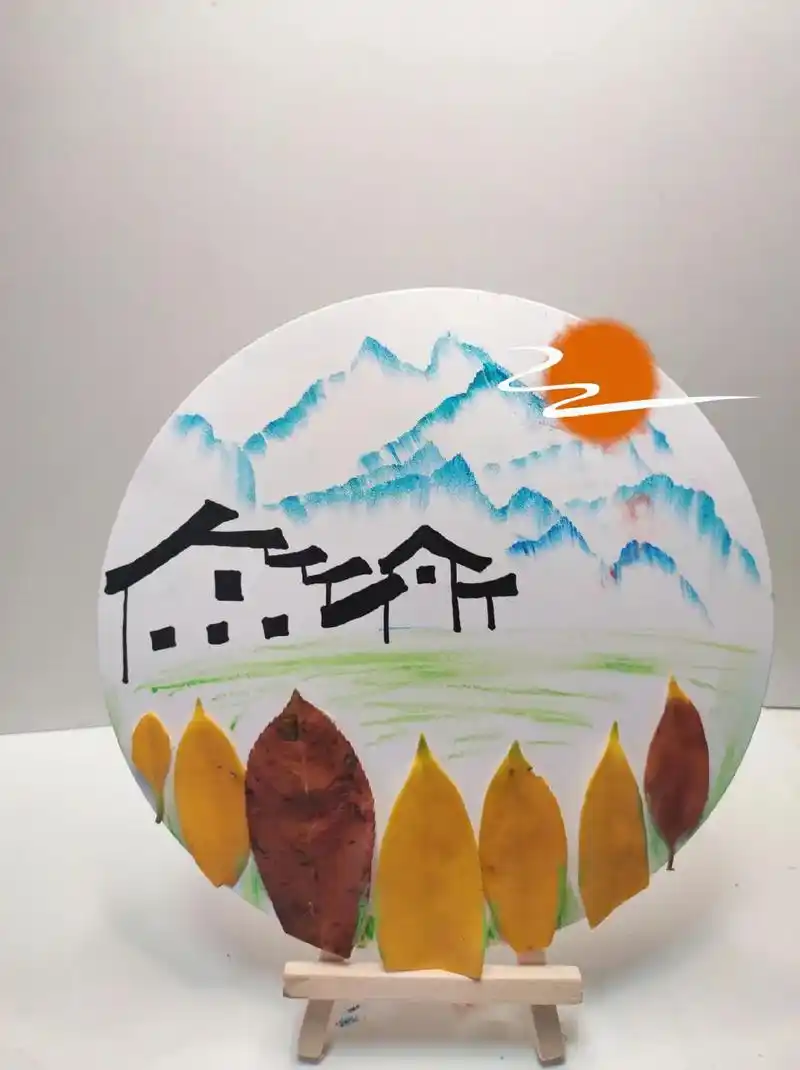 树叶风景贴画.公园里都可以捡到的树叶#手工diy #亲子手工 - 抖音