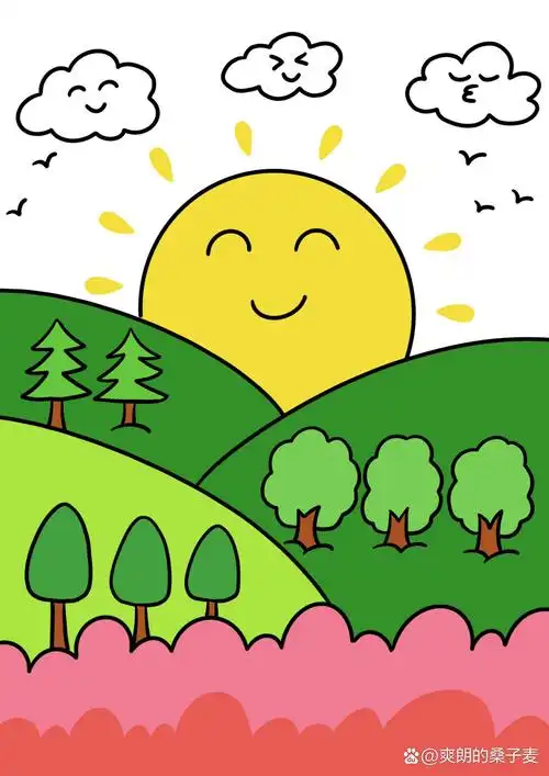 12植树节儿童画 太阳大树卡通画 种树98 大树儿童画 植树节卡通画