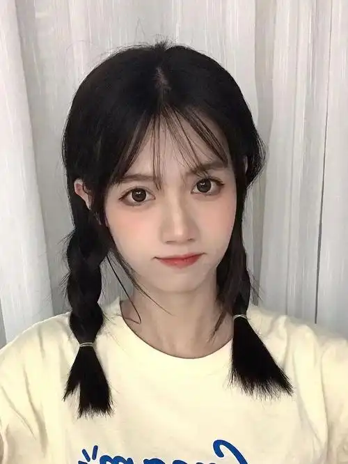 假发女双麻花辫子甜美可爱圆脸空气刘海仿妆古风中长直发马尾学生