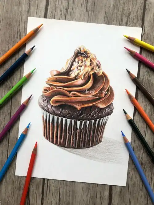 彩铅巧克力奶油蛋糕杯