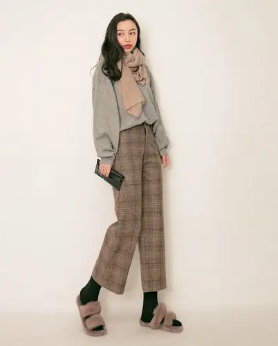 羊毛呢阔腿裤女高腰垂感2020秋冬季宽松百搭坠感直筒休闲格子裤子