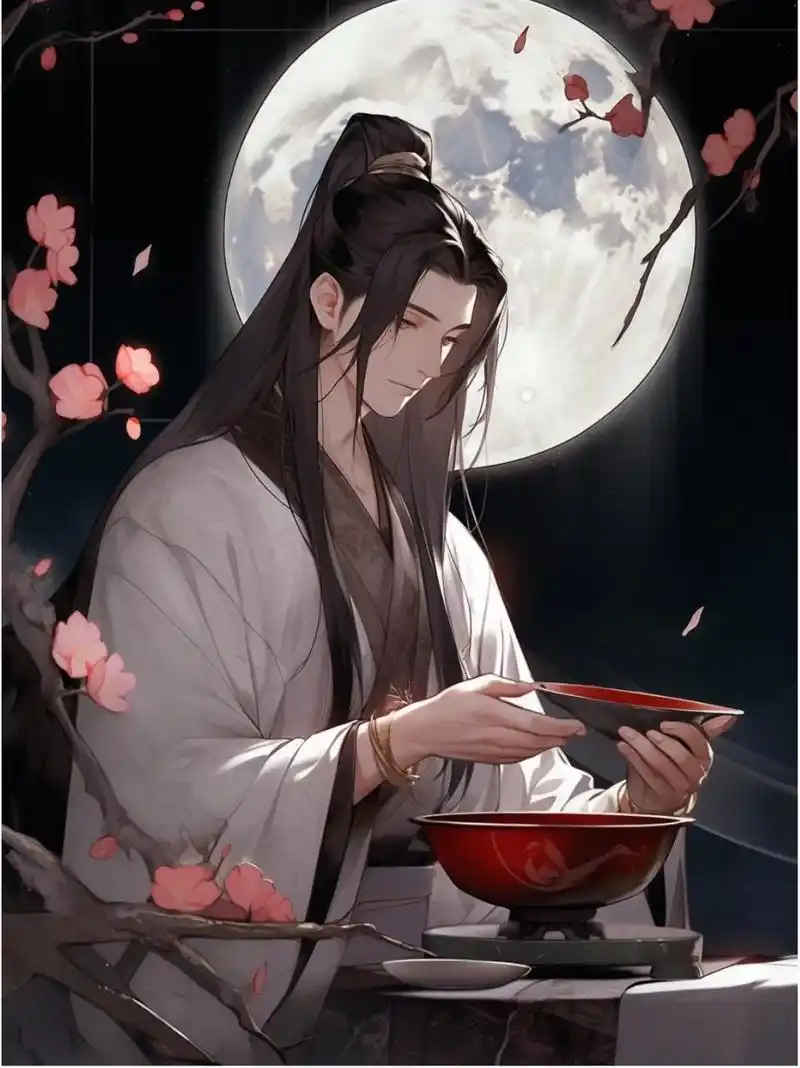 古风男子月下独酌:举杯邀明月,对影成三人.