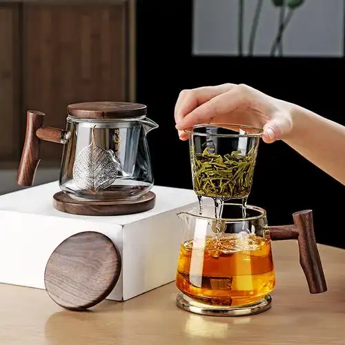 日式家用玻璃杯耐热茶水分离泡茶杯男生办公室简约加厚过滤茶道杯