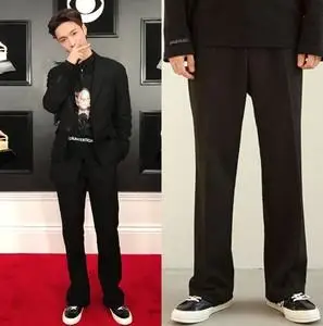 张艺兴同款裤子 韩国ins风2021春夏男女宽松休闲黑色直筒阔腿长裤