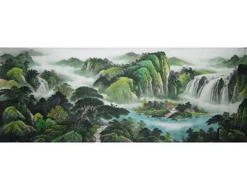 特价国画中式聚宝盆鸿运当头装饰画办公山水泰山六尺国画