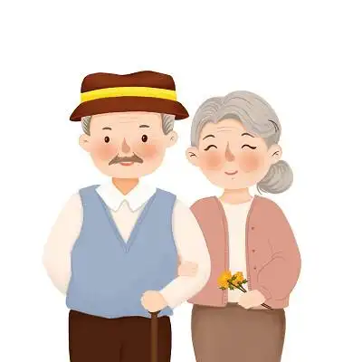 ai素材 png素材老人夫妻元素卡通手绘重阳节小女孩陪伴老奶奶给老人