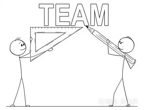 两个商人的动画片持有铅笔和三角形标尺和写作团队文本