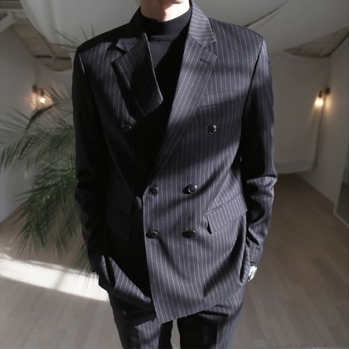 古潇男装休闲西装暴徒男韩版潮流雅痞西服男士双排扣单件上衣外套