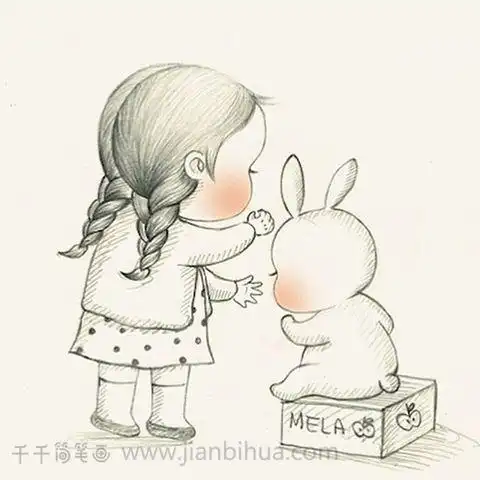 女孩简笔画抱着小兔子布娃娃玩具的可爱女生动漫画教程图片长发俏皮