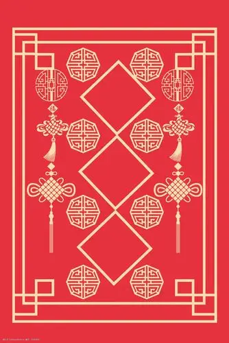 新年签红色喜庆线条中国风古典边框背景
