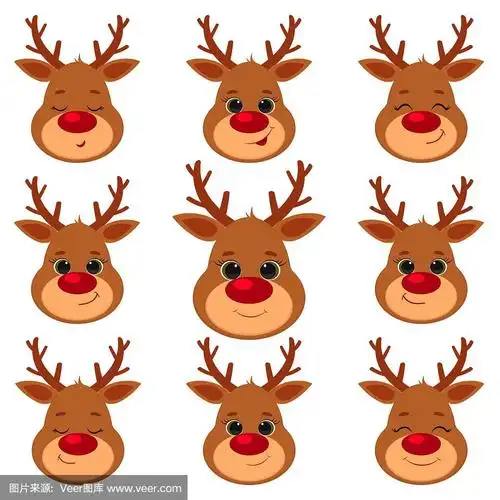 集合了九只可爱的驯鹿头