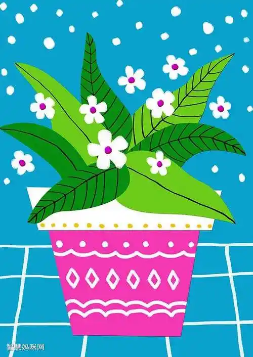 漂亮的盆花儿童画简单