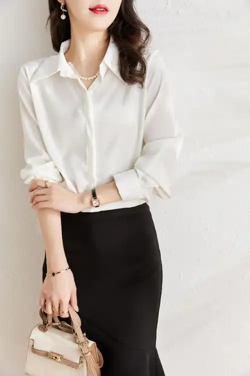 高端白衬衫女抗皱叠穿缎面真丝垂感醋酸衬衣女设计感小众宽松上衣