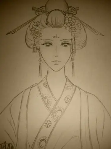 手绘 古风 宫装 女子 线稿