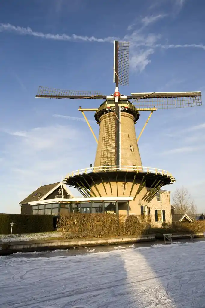 在冬季景观, bleskensgraaf, 荷兰荷兰风车