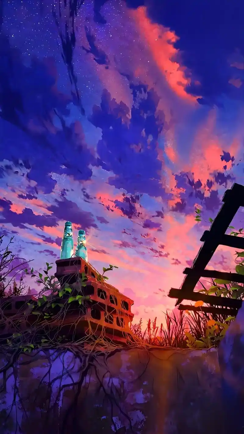 二次元 #舒适背景图 #火烧云 #星空 #治愈系 #优质作 - 抖音