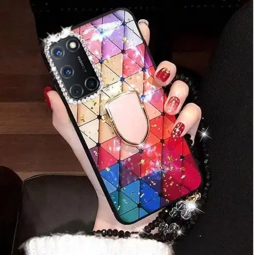 oppoa52手机壳女款pdam10保护套软边防摔金箔滴胶菱形格子a52硬壳滴胶