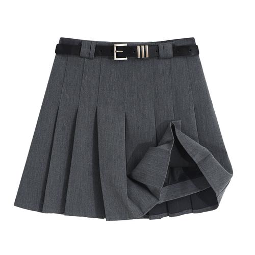 灰色百褶裙女短裙春秋2023新款韩版小个子高腰包臀a字半身裙夏季