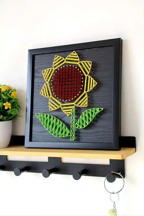 向日葵 钉子绕线画diy材料成品 毛线缠绕画手工课装饰画纱线弦丝