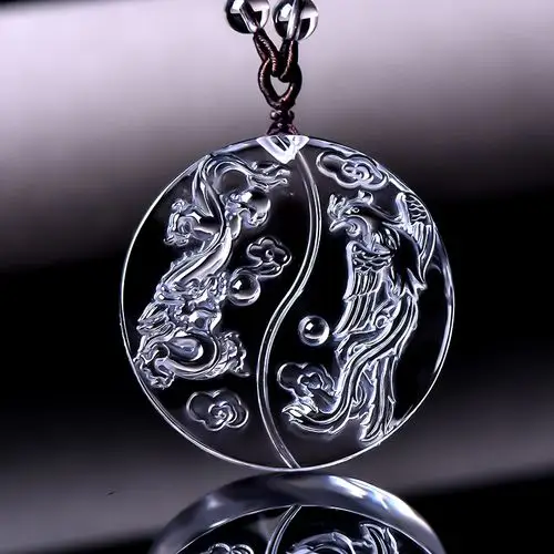 伊兰纯阴阳太极图龙凤呈祥吊坠男士款毛衣链天然白水晶护身符挂件