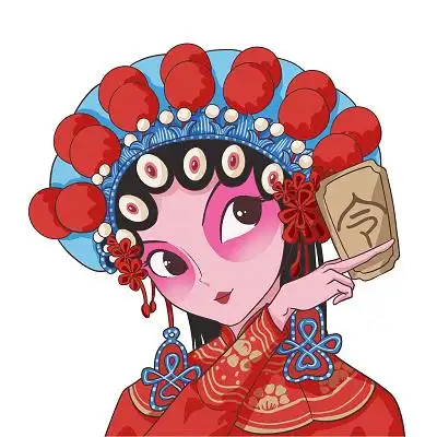 国潮京剧俏皮活泼女将军之接令牌国潮风京剧人物插画元素