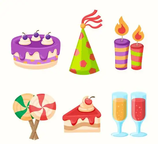 9款卡通生日物品设计矢量图