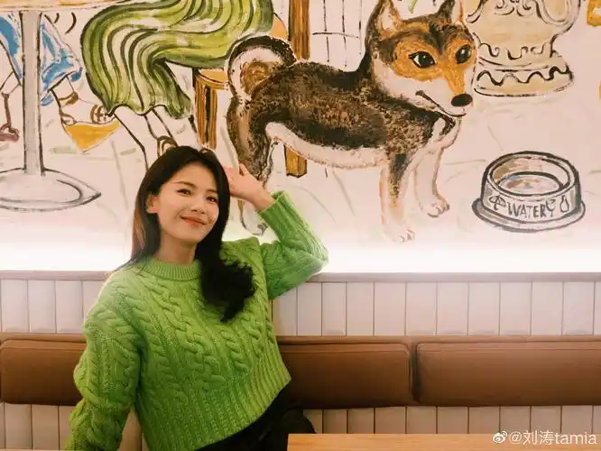 刘涛穿绿毛衣配皮裤 双手比耶笑容灿烂 - 青岛新闻网