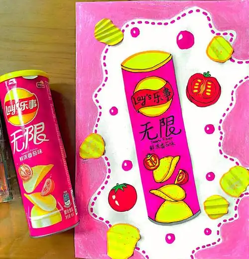乐事桶装薯片零食写生步骤图