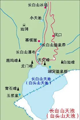 长白山天池景色,该湖在划界后为中朝共同所有,朝鲜一方的面积较大.