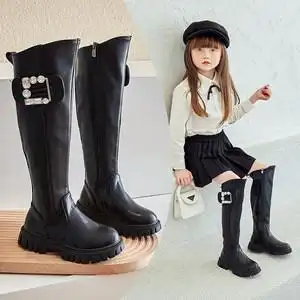 女童鞋子儿童长筒靴2022新款秋冬季高筒过膝长靴走秀单靴马丁皮靴