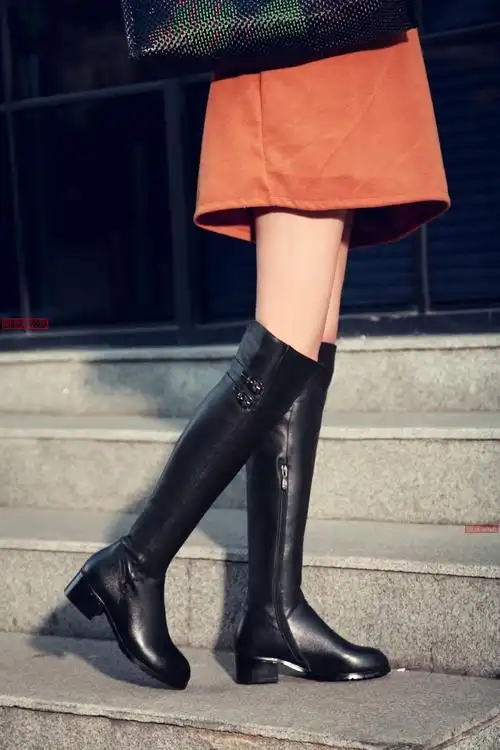 品牌女鞋冬款时尚女军靴圆头粗跟真皮长靴女气质百搭高筒靴欧美英伦风