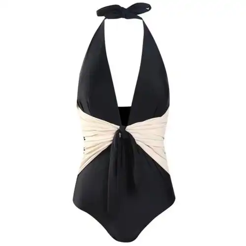 衣仙姑韩国网红复古三角连体比基尼度假泳衣女 米白色 s【图片 价格