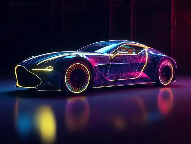 汽车科技汽车五彩斑斓的赛博朋克发光抽象炫酷汽车