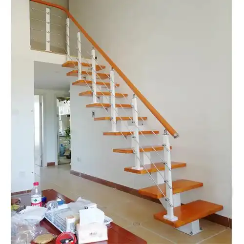 钢木复式楼梯阁楼旋转家用别墅围栏实木扶手整体楼梯