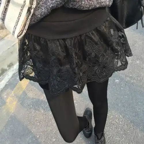 高腰裙裤女外穿假两件加绒加厚踩脚裤袜黑色大码蕾丝打底裤裙优惠券
