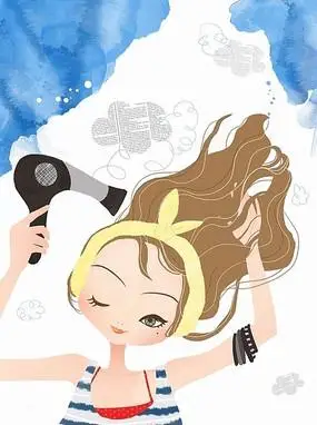 帮美女吹头发的理发师