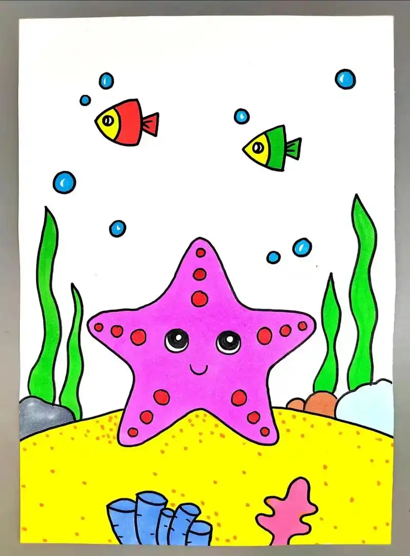 海底世界创意画,教你画可爱的小海星,简单好看#海底世界儿童画 - 抖音