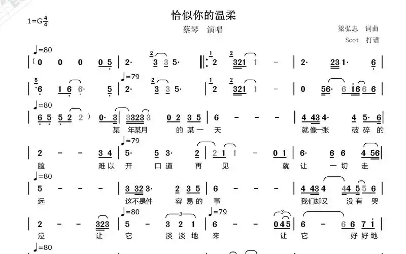 恰似你的温柔(蔡琴演唱)--动态简谱