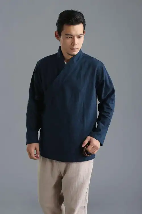 麻凡布衣 时尚新款苎麻男装上衣 纯色长袖民族风汉服和服