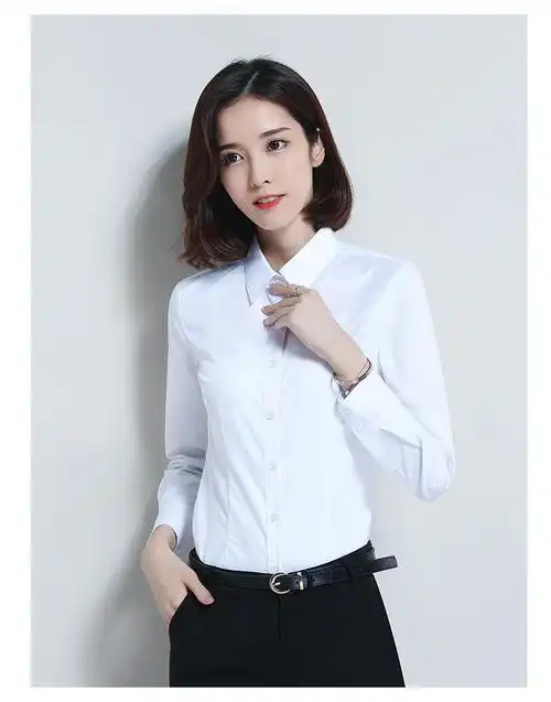 女款白色长袖衬衫款式图