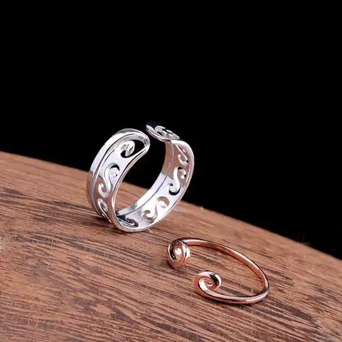 人品银品s925纯银饰品时尚精工手饰批发爱你一万年开口戒指情侣款