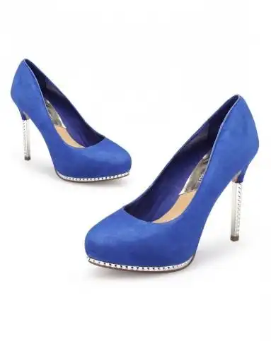 cne 2014年新款蓝色欧美细高跟防水台羊皮反绒单鞋