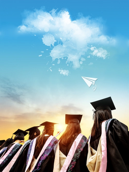 蓝天白云风景青春毕业身影摄影背景素材